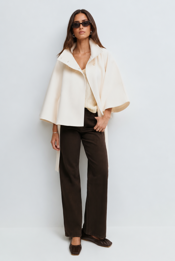 Natalie Belted Tailored Wool Coat - White