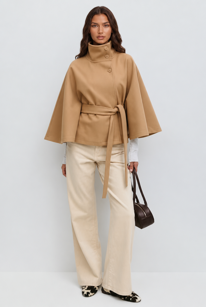 Natalie Belted Tailored Wool Coat - Sand