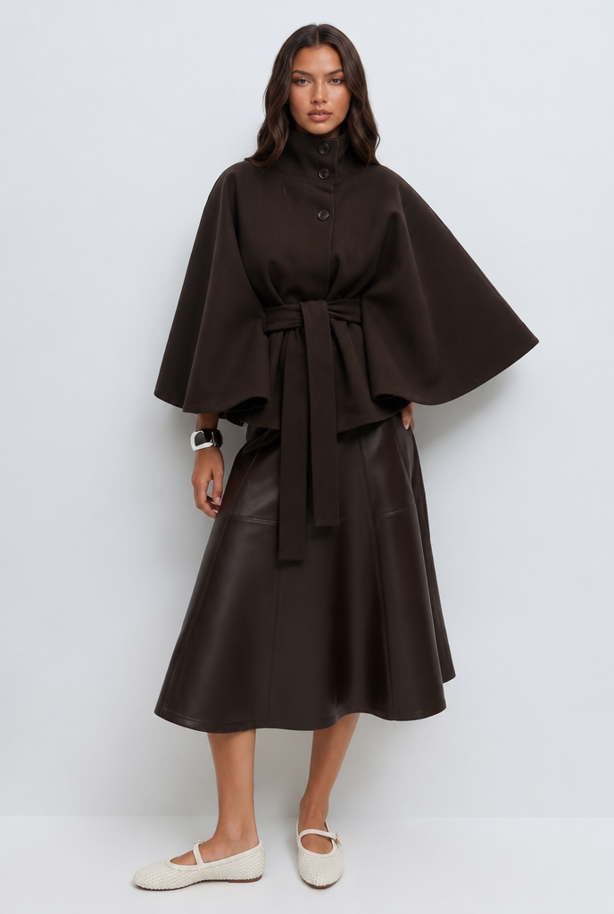 Natalie Belted Tailored Wool Coat - Brown