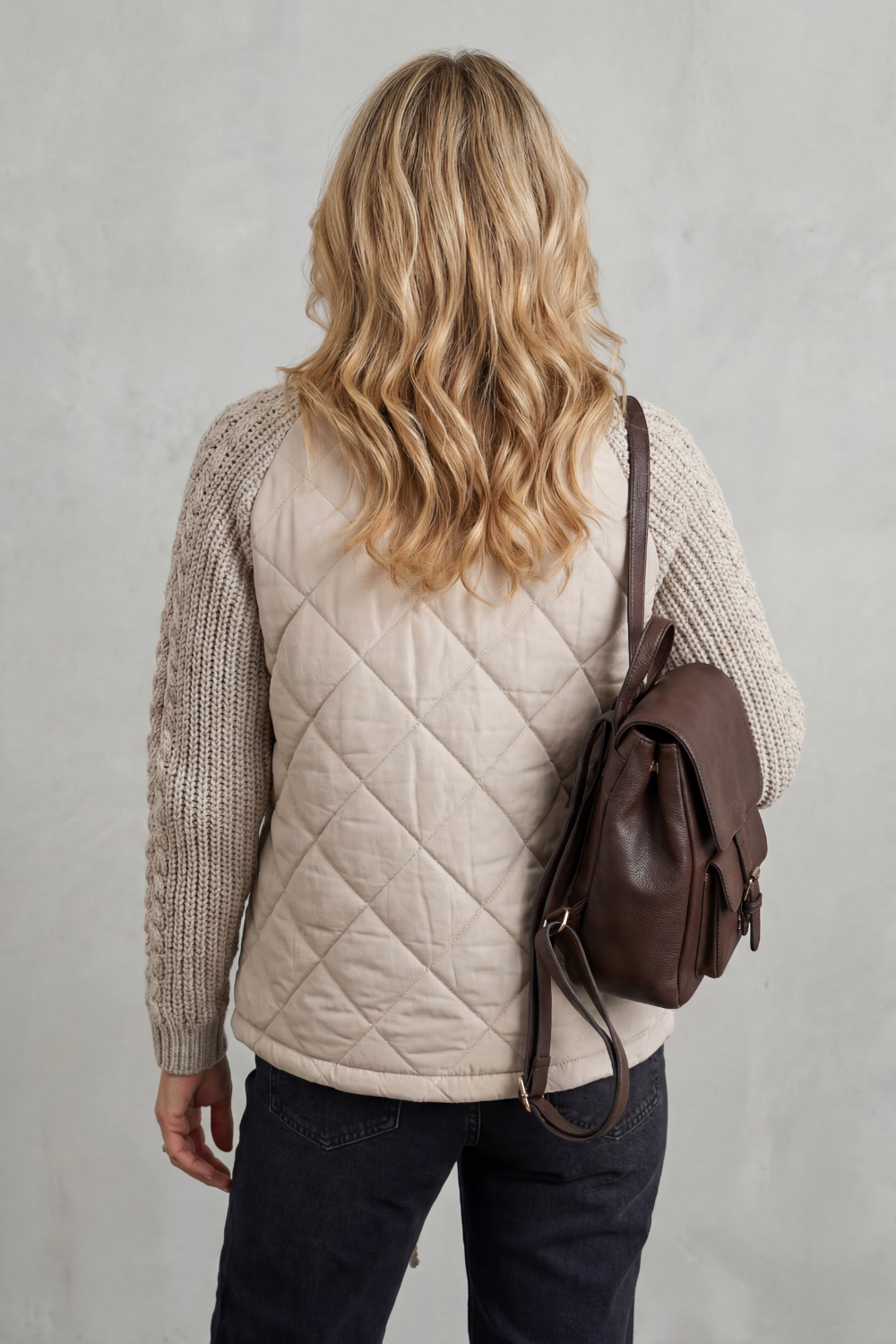 Norcetta Quilted Cable Knit Sleeve Zip Up Jacket