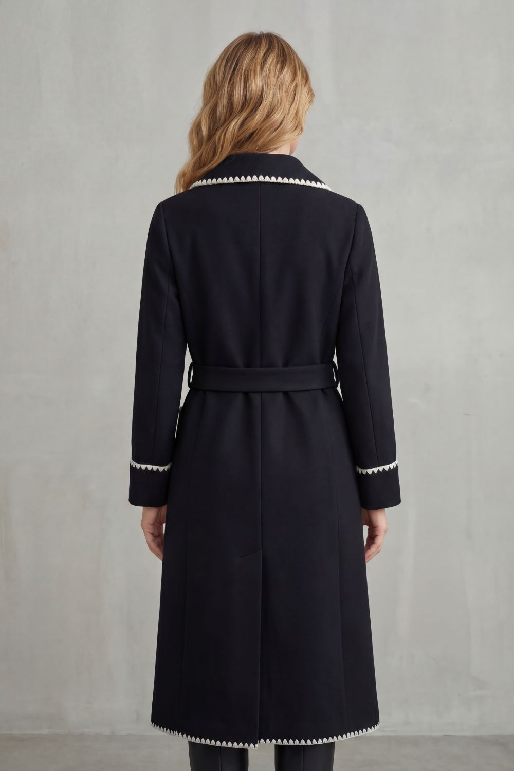 Olivia Contrast Trim Belted Longline Wrap Coat
