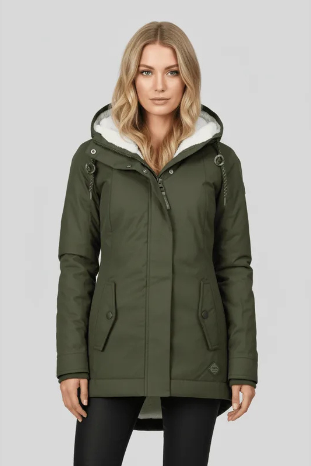 Mira Fleece Lined Hooded Longline Parka Coat - Green
