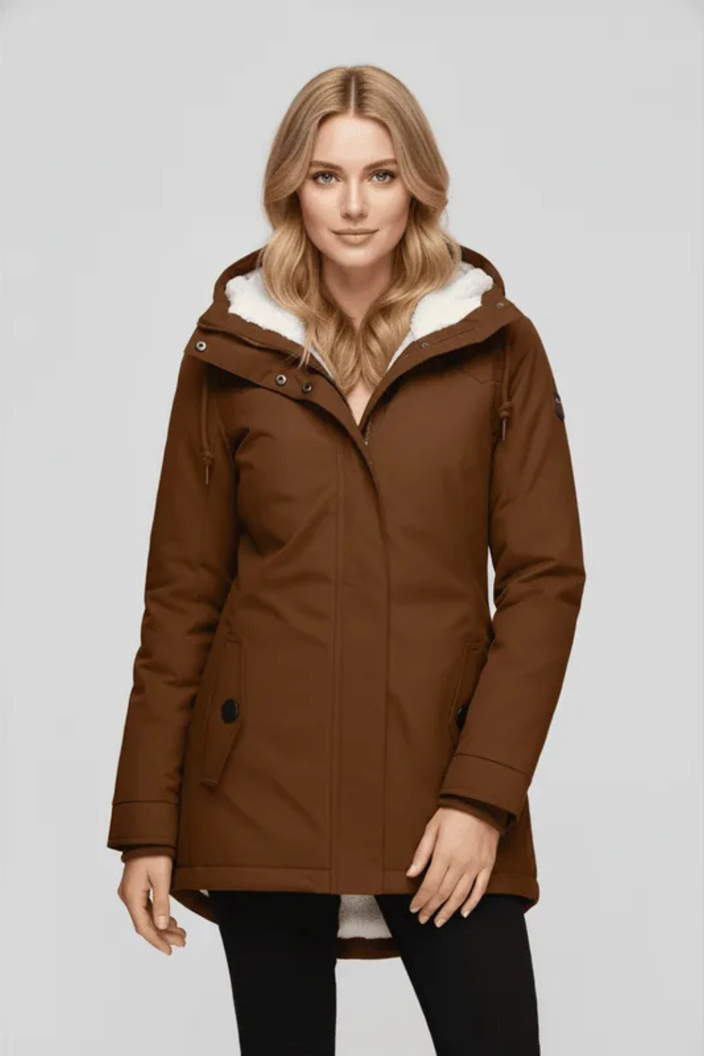 Mira Fleece Lined Hooded Longline Parka Coat - Brown