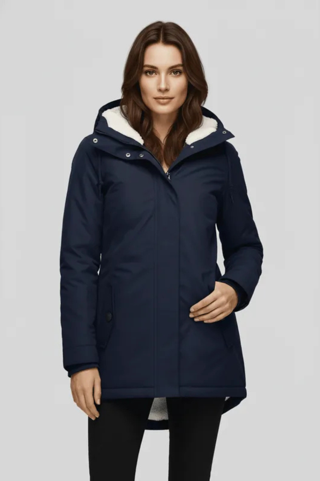 Mira Fleece Lined Hooded Longline Parka Coat - Navy