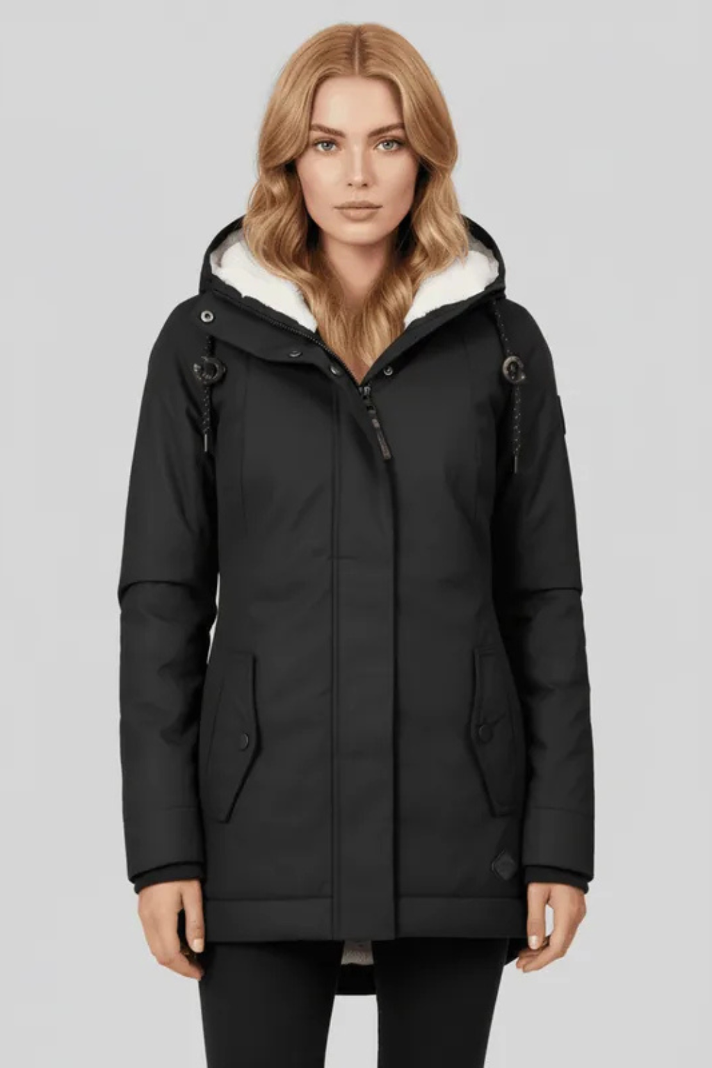 Mira Fleece Lined Hooded Longline Parka Coat - Black