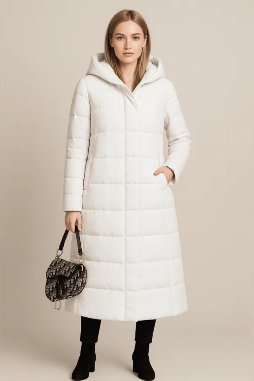 Rhea Hooded Quilted Longline Puffer Coat - White