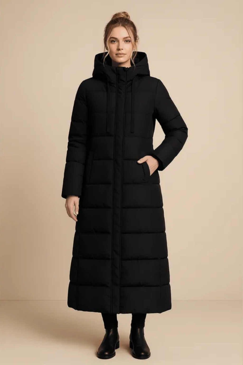 Rhea Hooded Quilted Longline Puffer Coat - Black