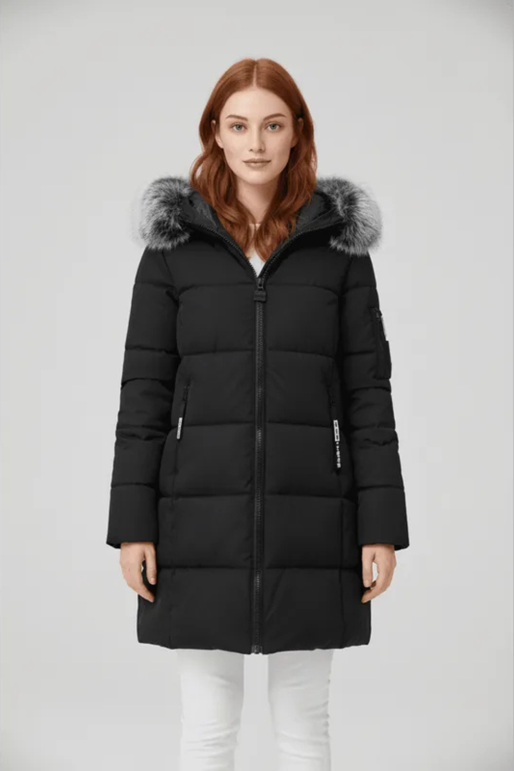 Sorelle Faux Trim Hooded Longline Puffer Coat - Black