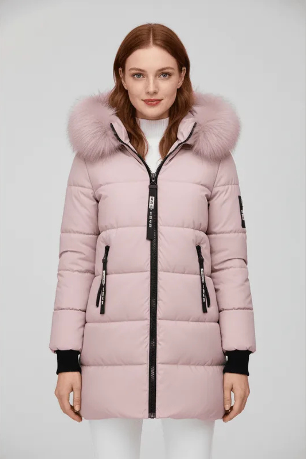 Sorelle Faux Trim Hooded Longline Puffer Coat - Pink