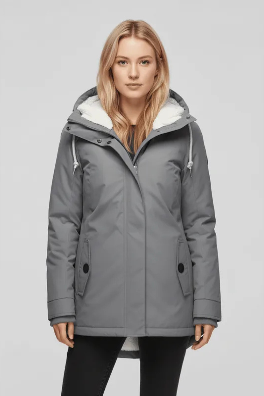 Mira Fleece Lined Hooded Longline Parka Coat - Gray