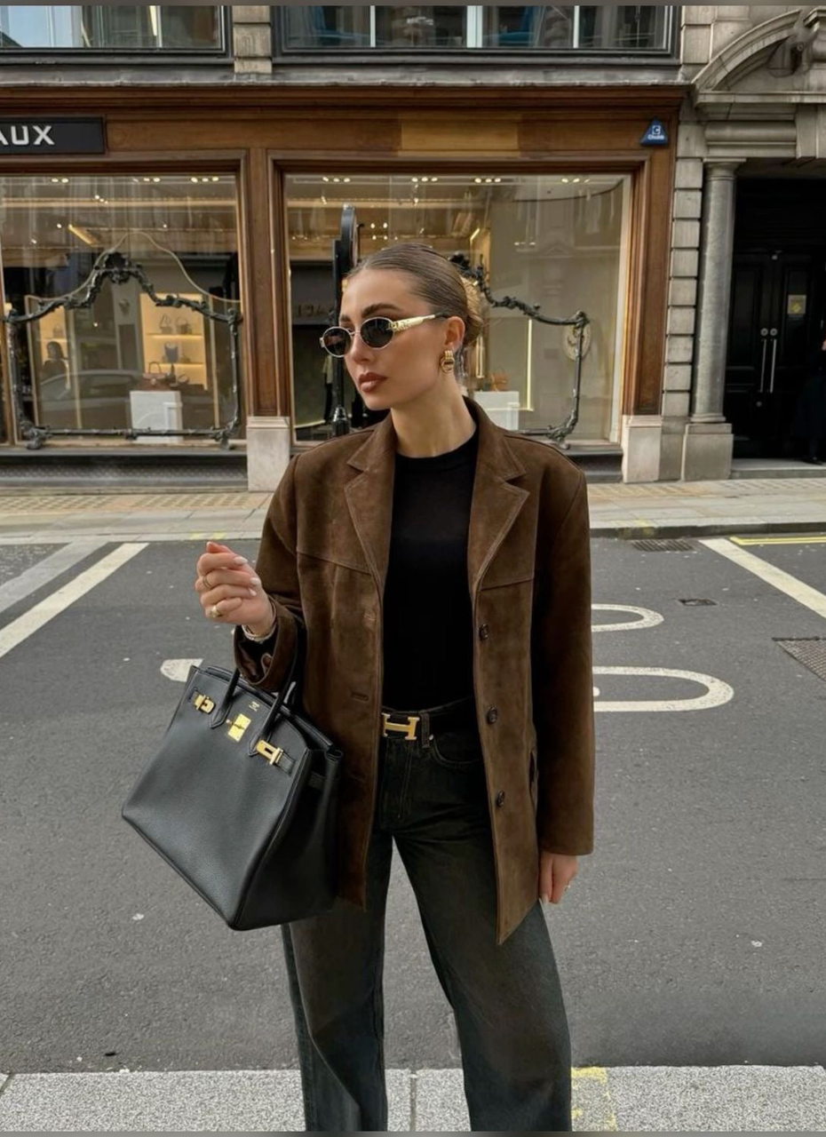 Romy Suede Button Jacket - Brown