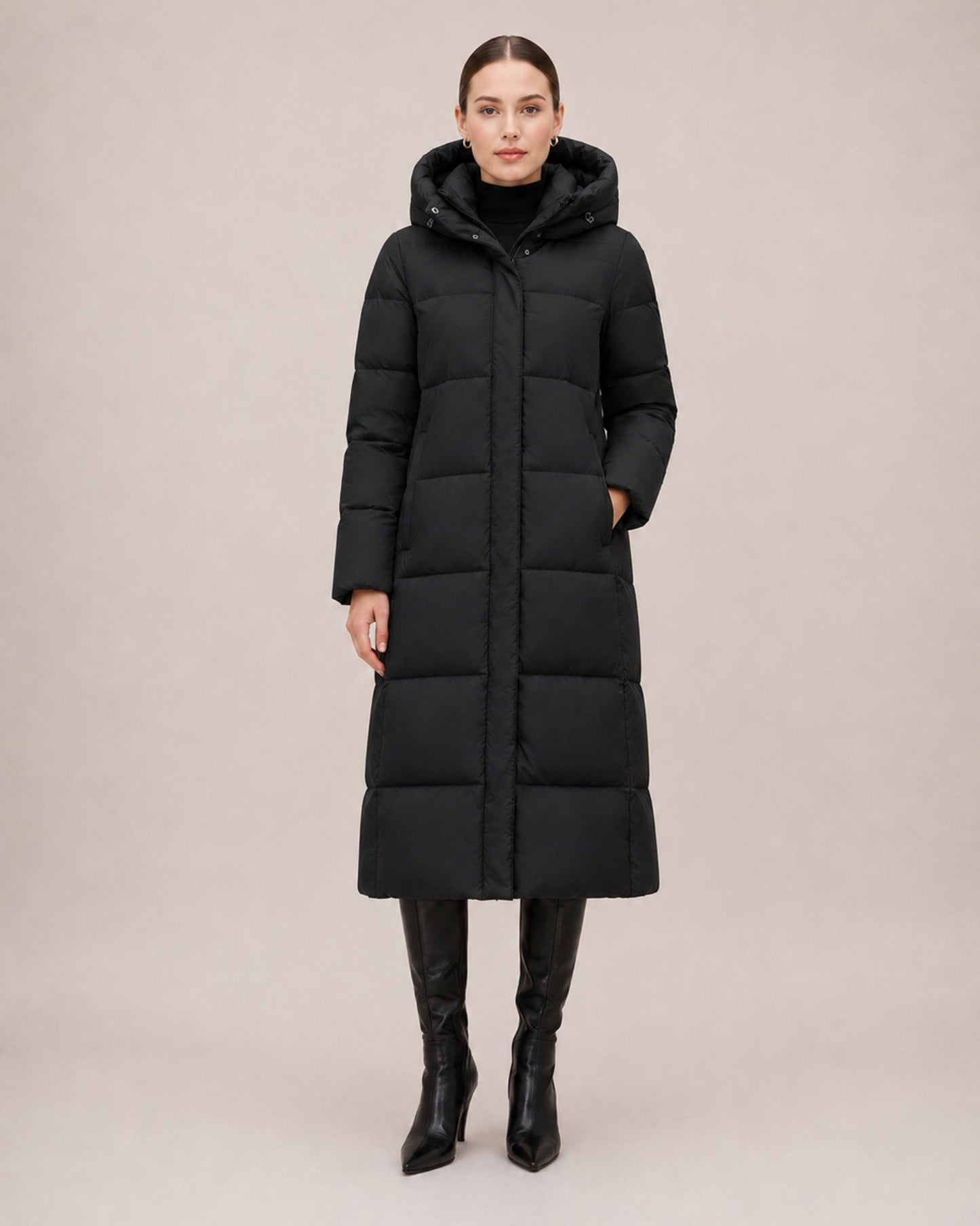 Rosalie Long Hooded Puffer Coat - Black