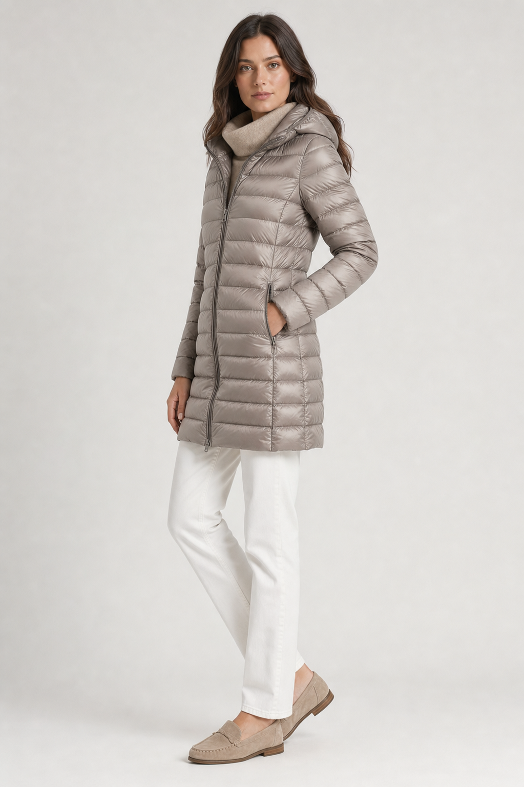 Rosie Hooded Quilted Longline Puffer Coat - Gray