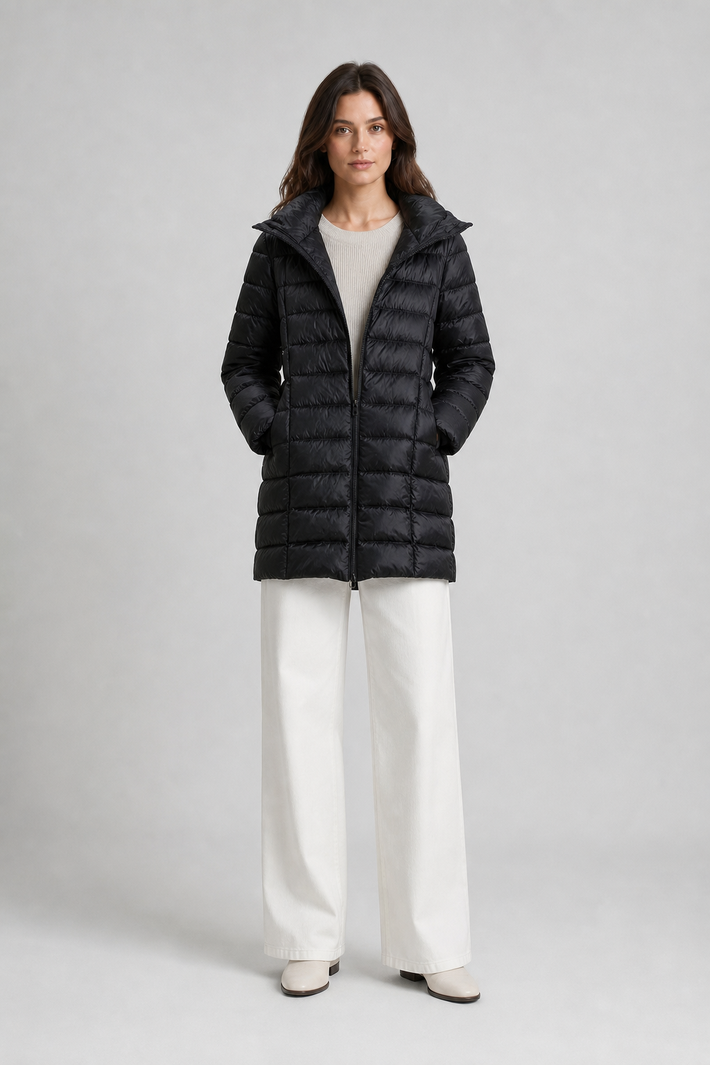 Rosie Hooded Quilted Longline Puffer Coat - Black