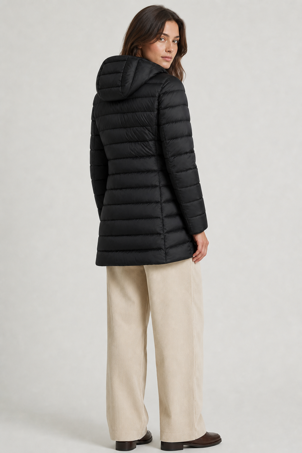 Rosie Hooded Quilted Longline Puffer Coat - Black