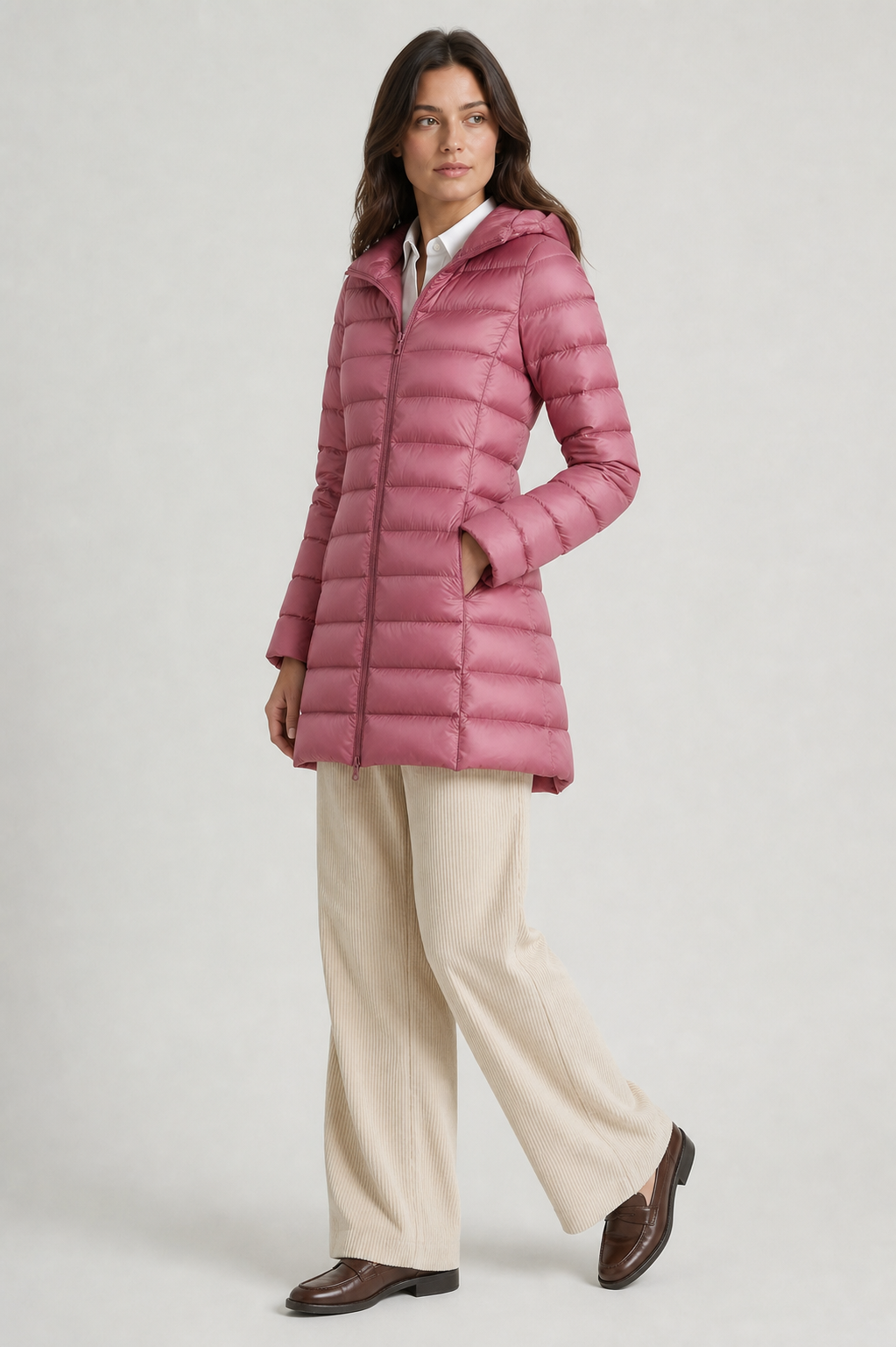 Rosie Hooded Quilted Longline Puffer Coat - Pink