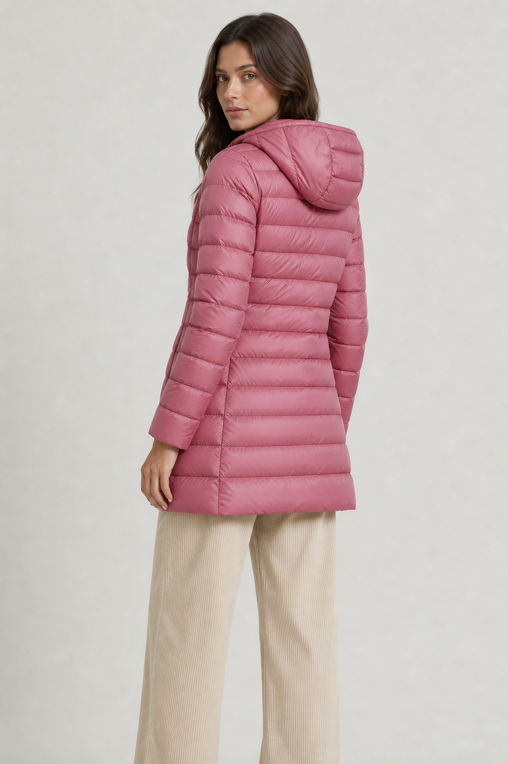Rosie Hooded Quilted Longline Puffer Coat - Pink