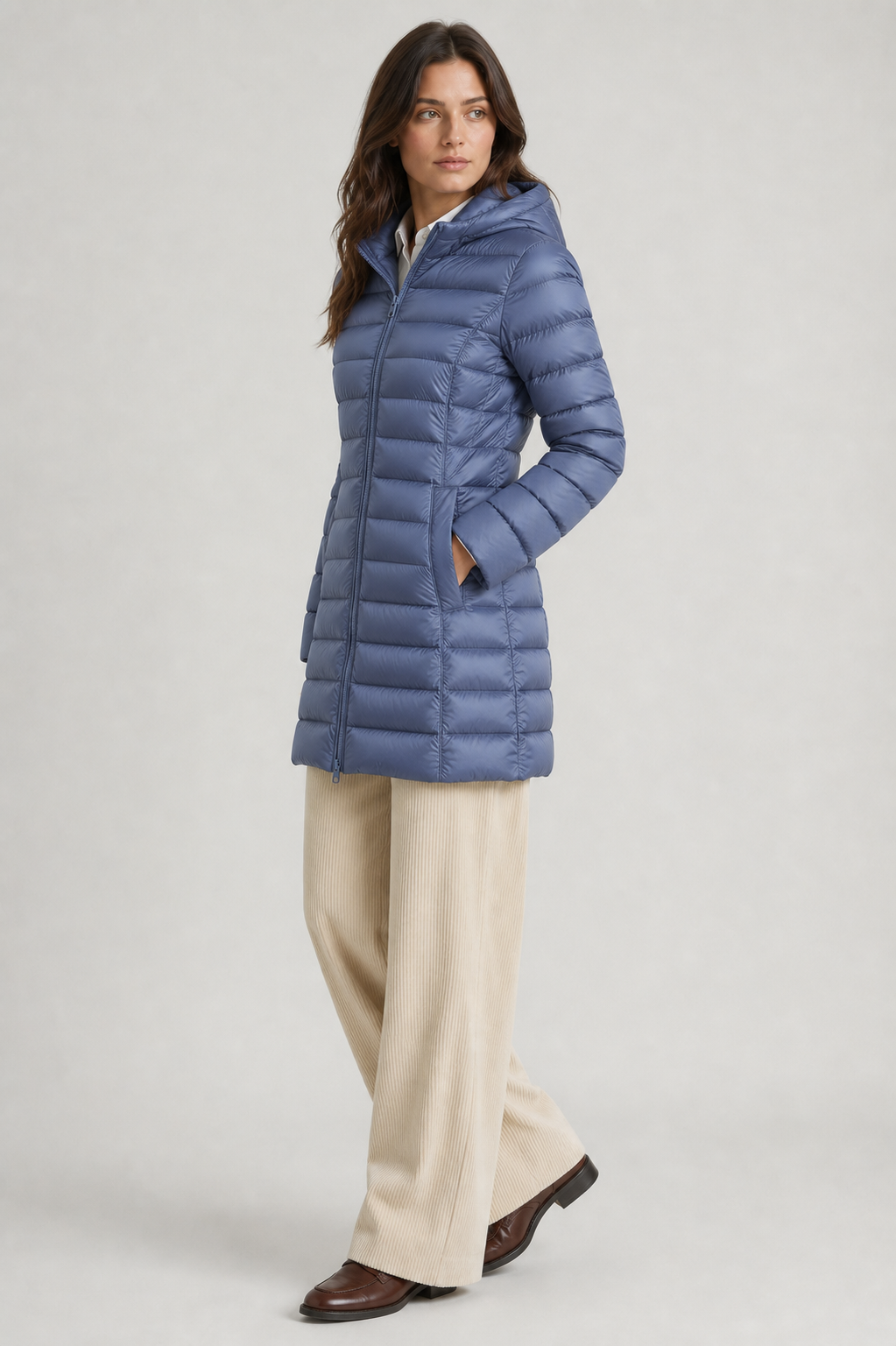 Rosie Hooded Quilted Longline Puffer Coat - Blue