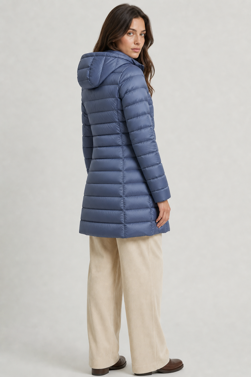 Rosie Hooded Quilted Longline Puffer Coat - Blue