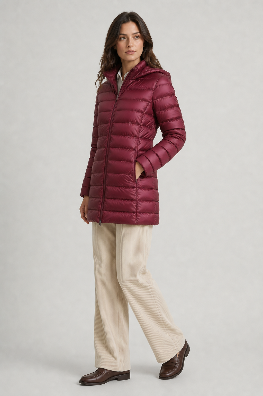 Rosie Hooded Quilted Longline Puffer Coat - Red