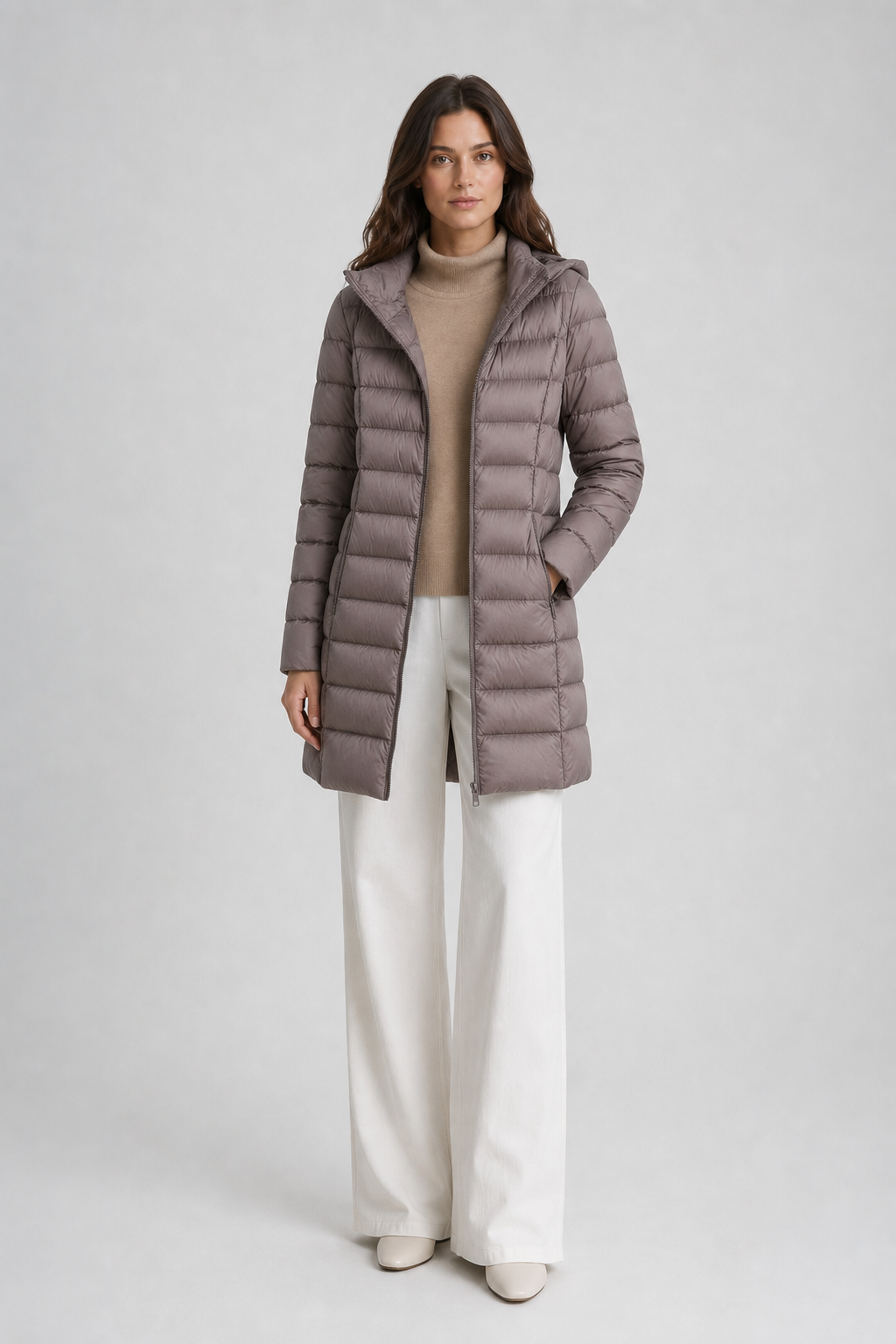 Rosie Hooded Quilted Longline Puffer Coat - Gray