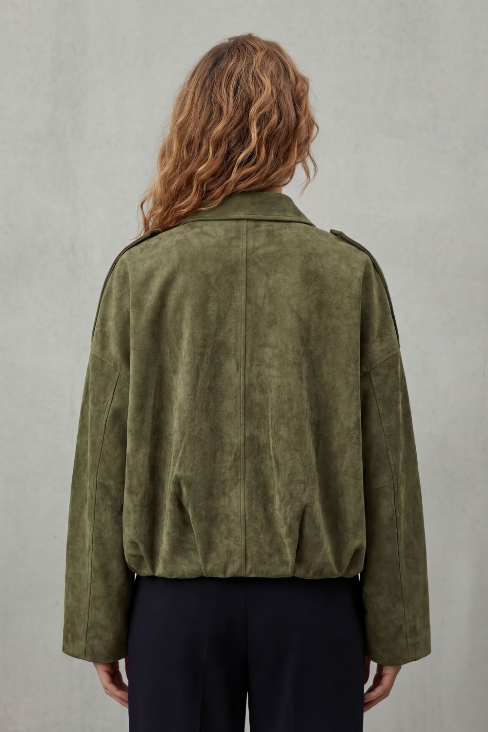 Solenné Suede Pleated Oversized Bomber Jacket