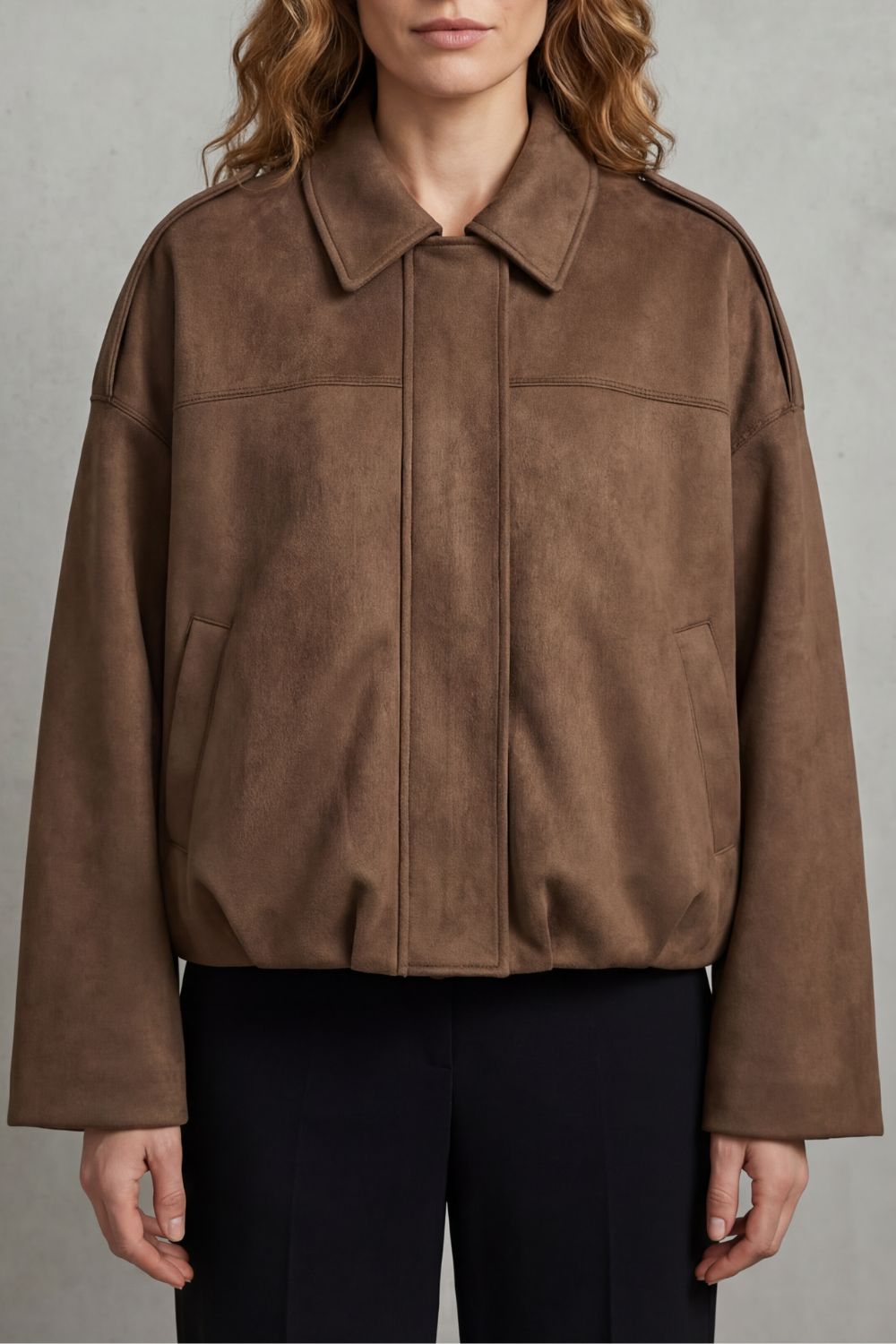 Solenné Suede Pleated Oversized Bomber Jacket - Brown