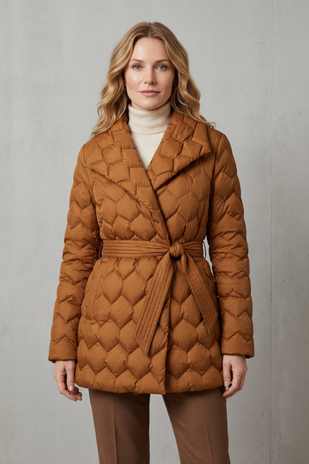 Solenza Quilted Belted Puffer Jacket - Caramel