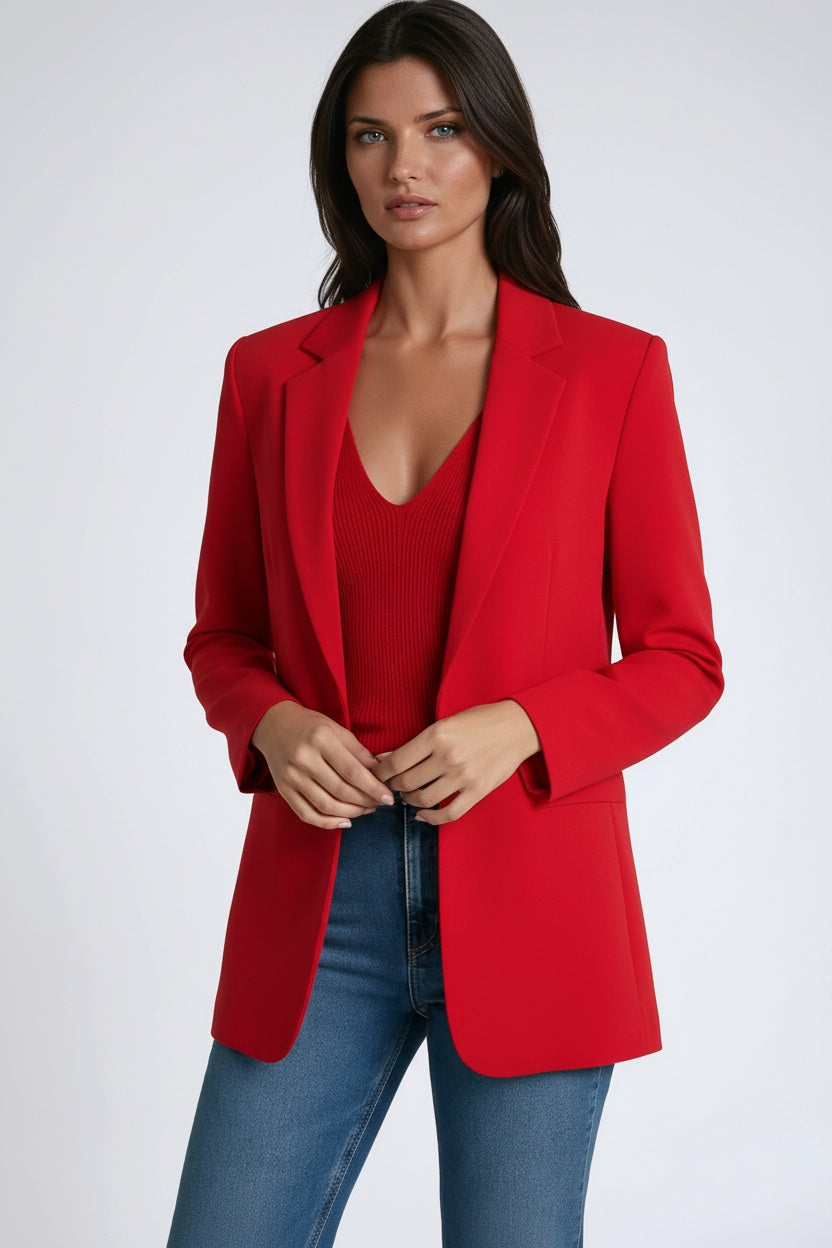 Victoire Tailored Longline Blazer - Red