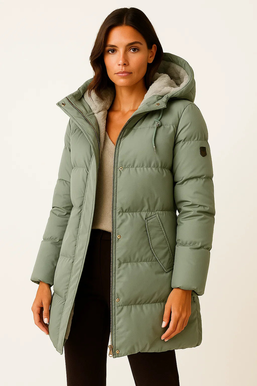 Nora Hooded Longline Puffer Jacket - Green