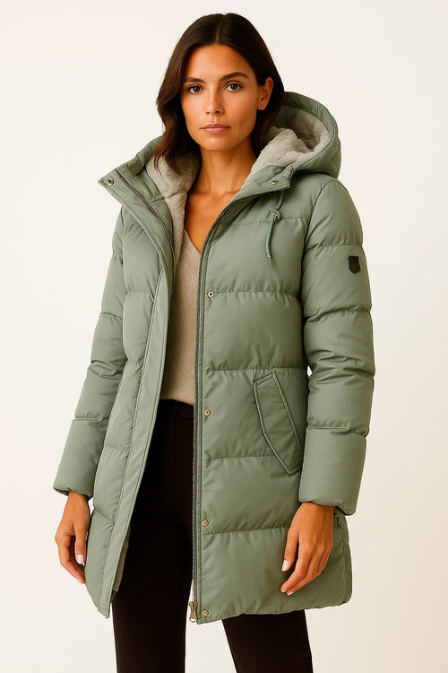 Nora Hooded Longline Puffer Jacket - Green