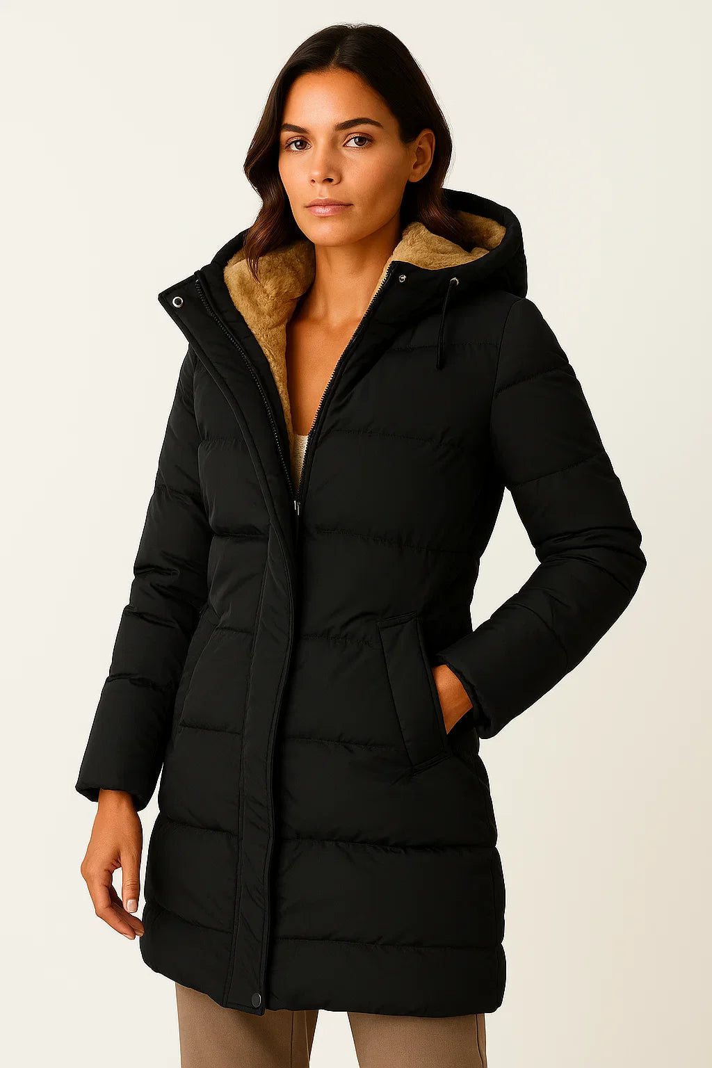 Nora Hooded Longline Puffer Jacket - Black