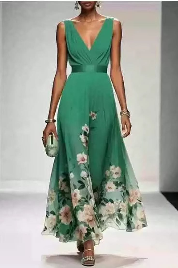 Oakley Chiffon Maxi Dress - Green