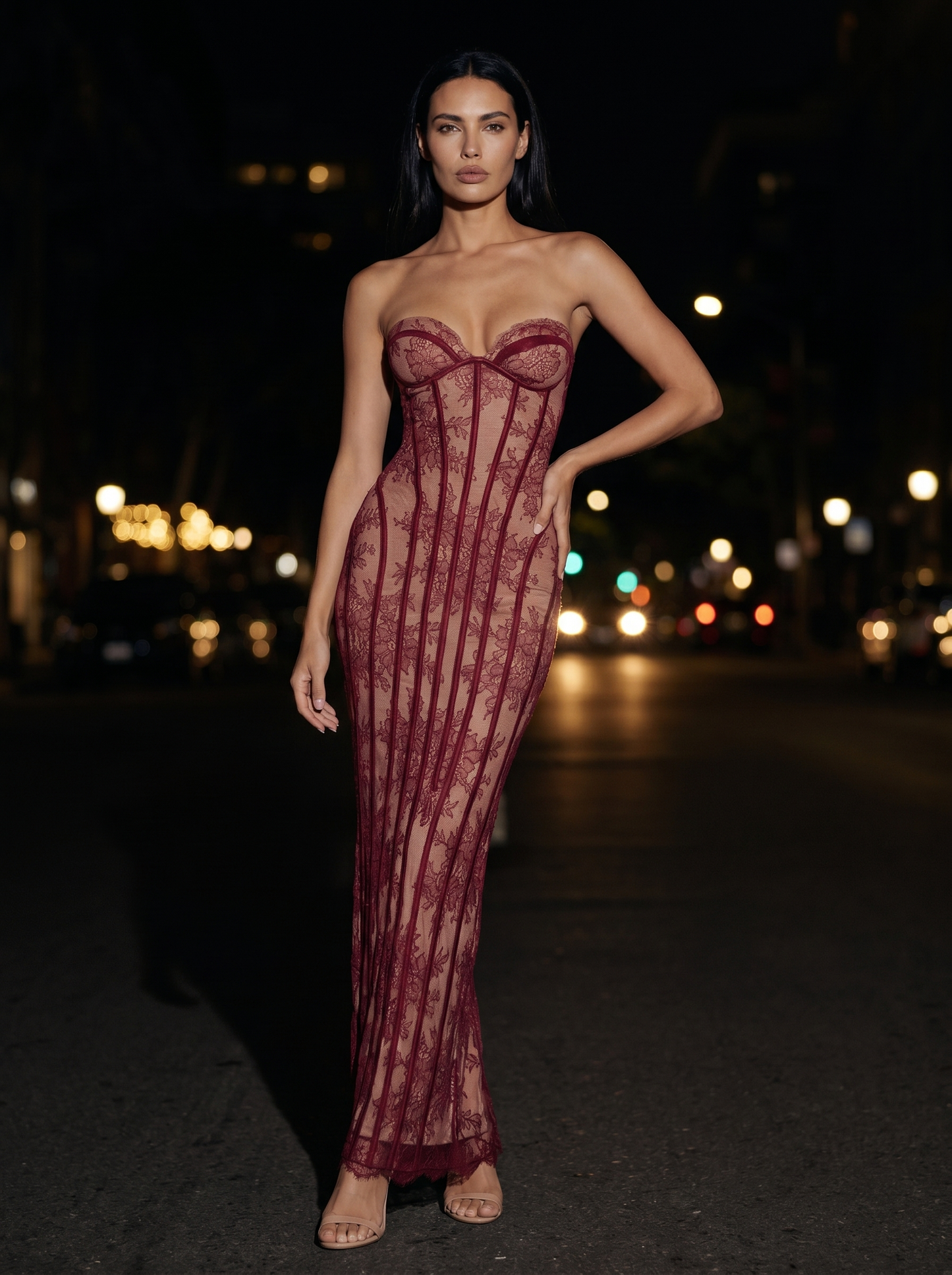 Louisa Maxi Dress - Burgundy, front