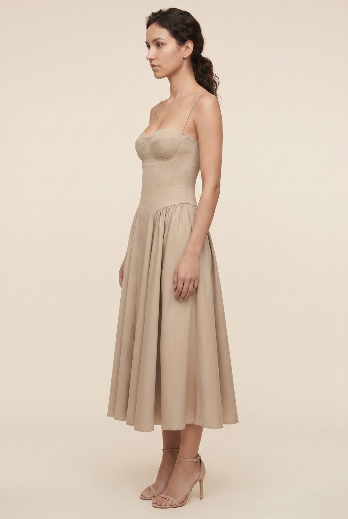 Ailsa Sweetheart Midi Dress - Beige