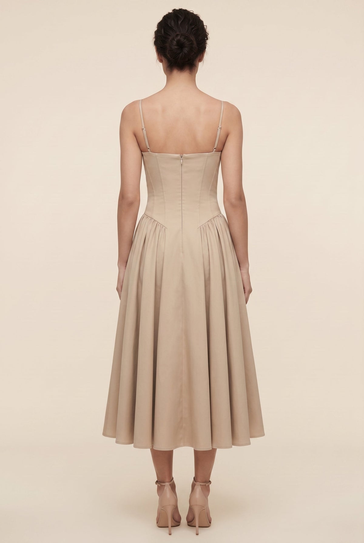 Ailsa Sweetheart Midi Dress - Beige