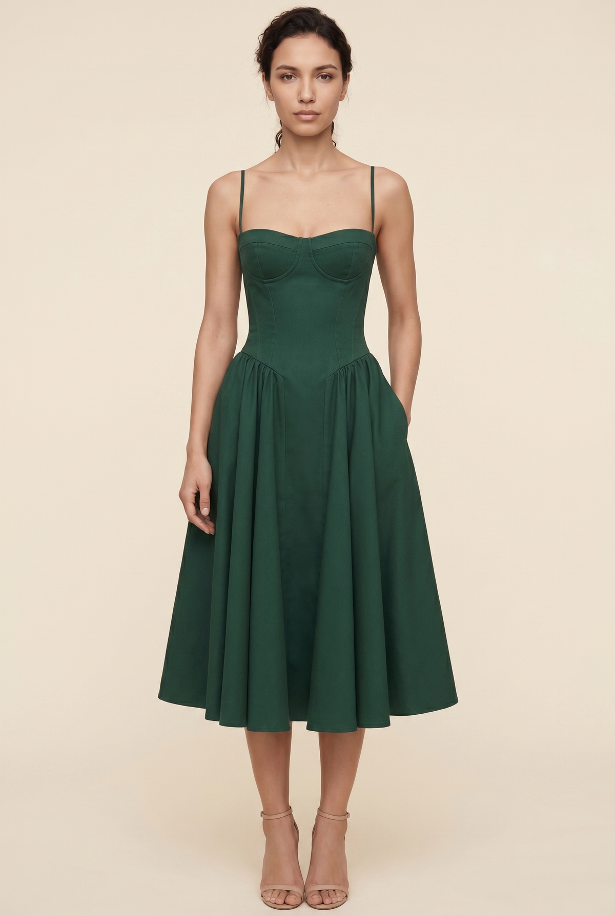 Ailsa Sweetheart Midi Dress - Forest Green