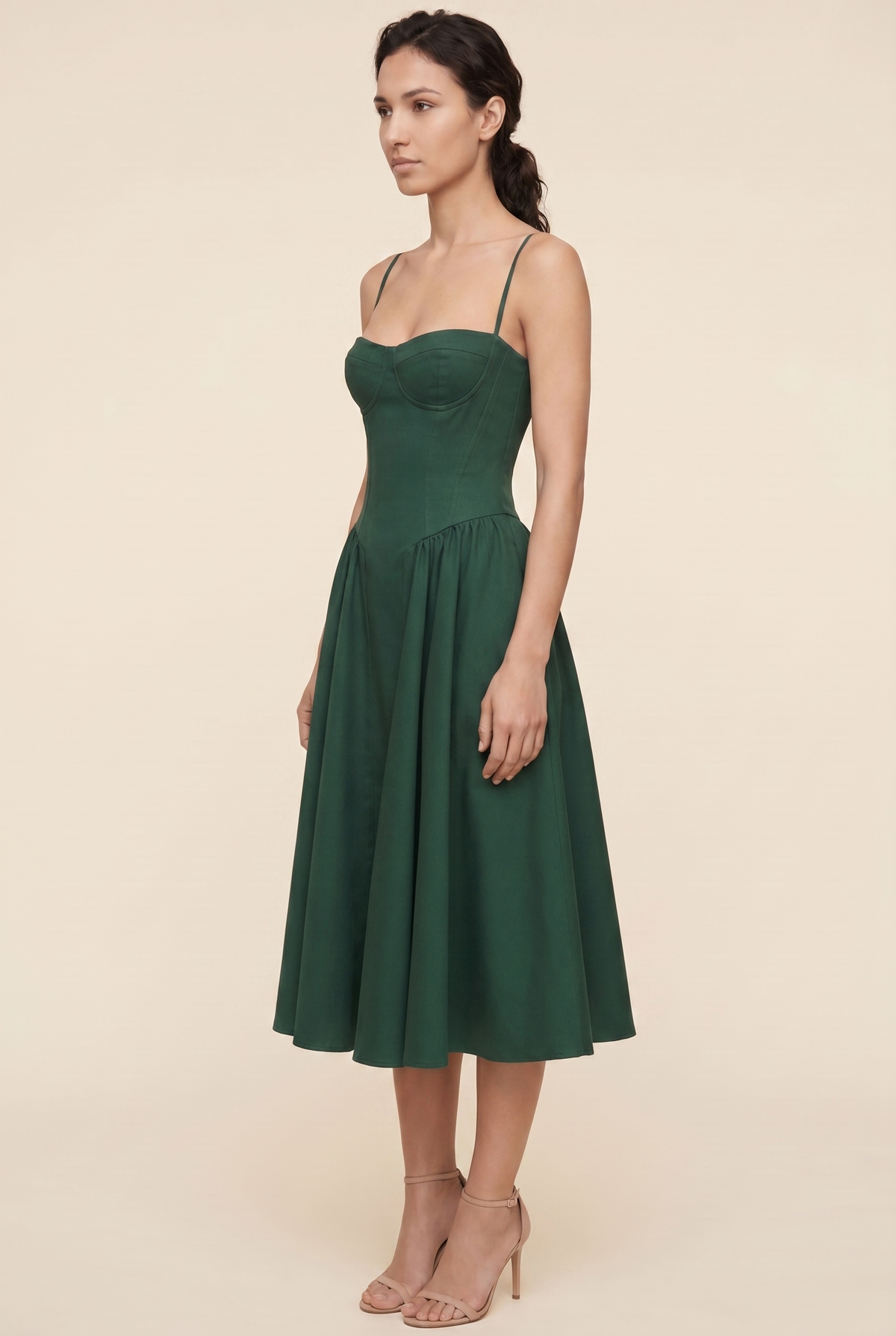 Ailsa Sweetheart Midi Dress - Forest Green