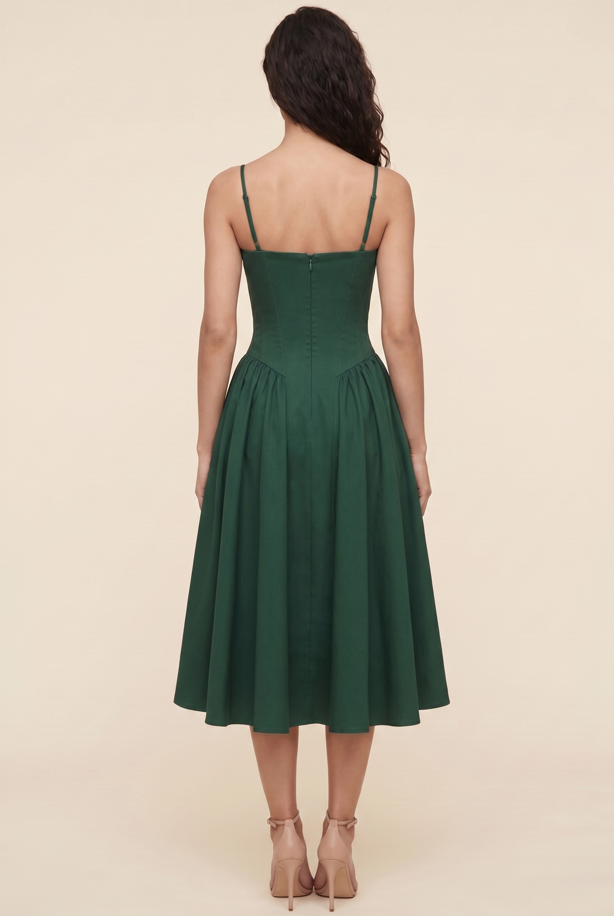 Ailsa Sweetheart Midi Dress - Forest Green