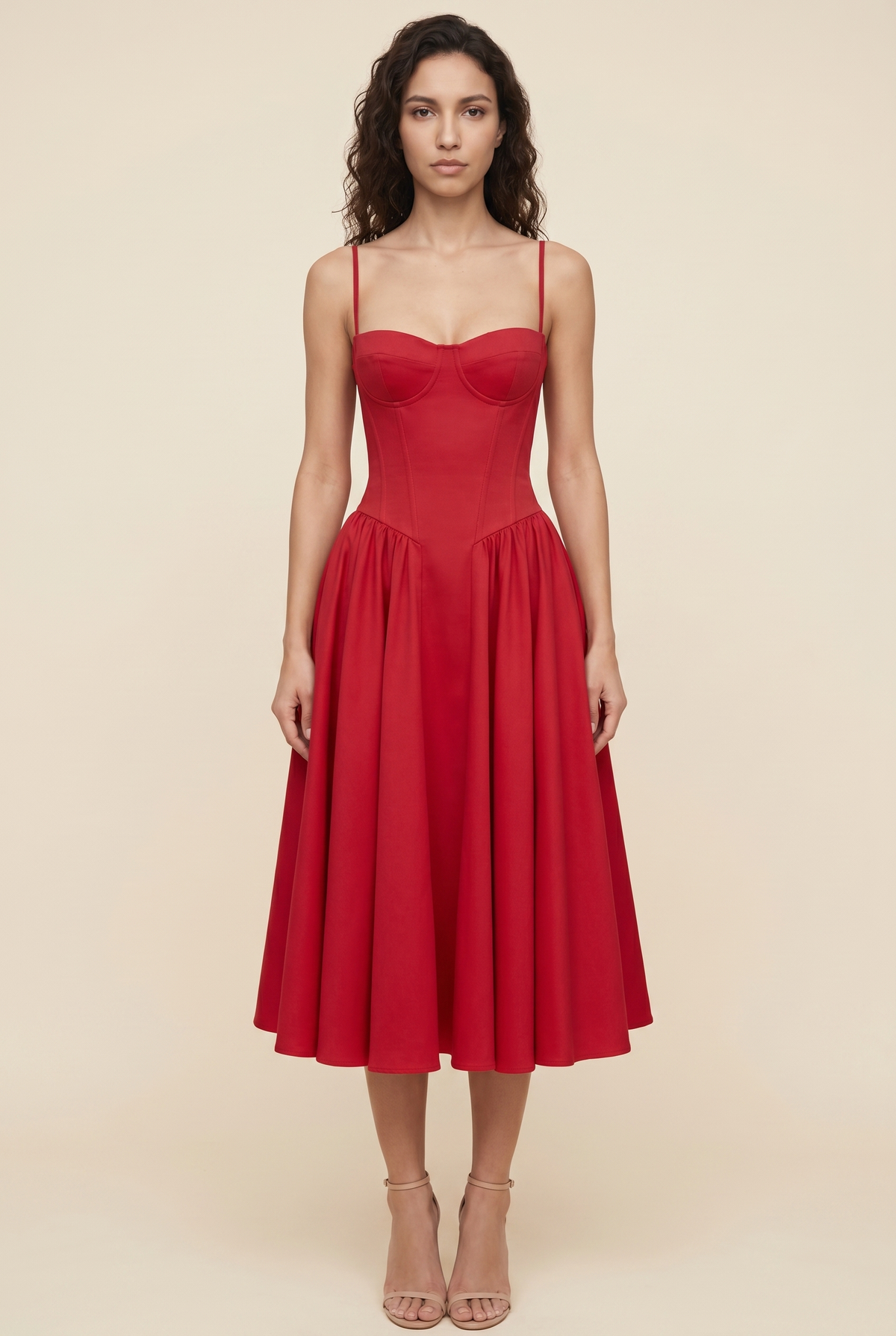 Ailsa Sweetheart Midi Dress - Red