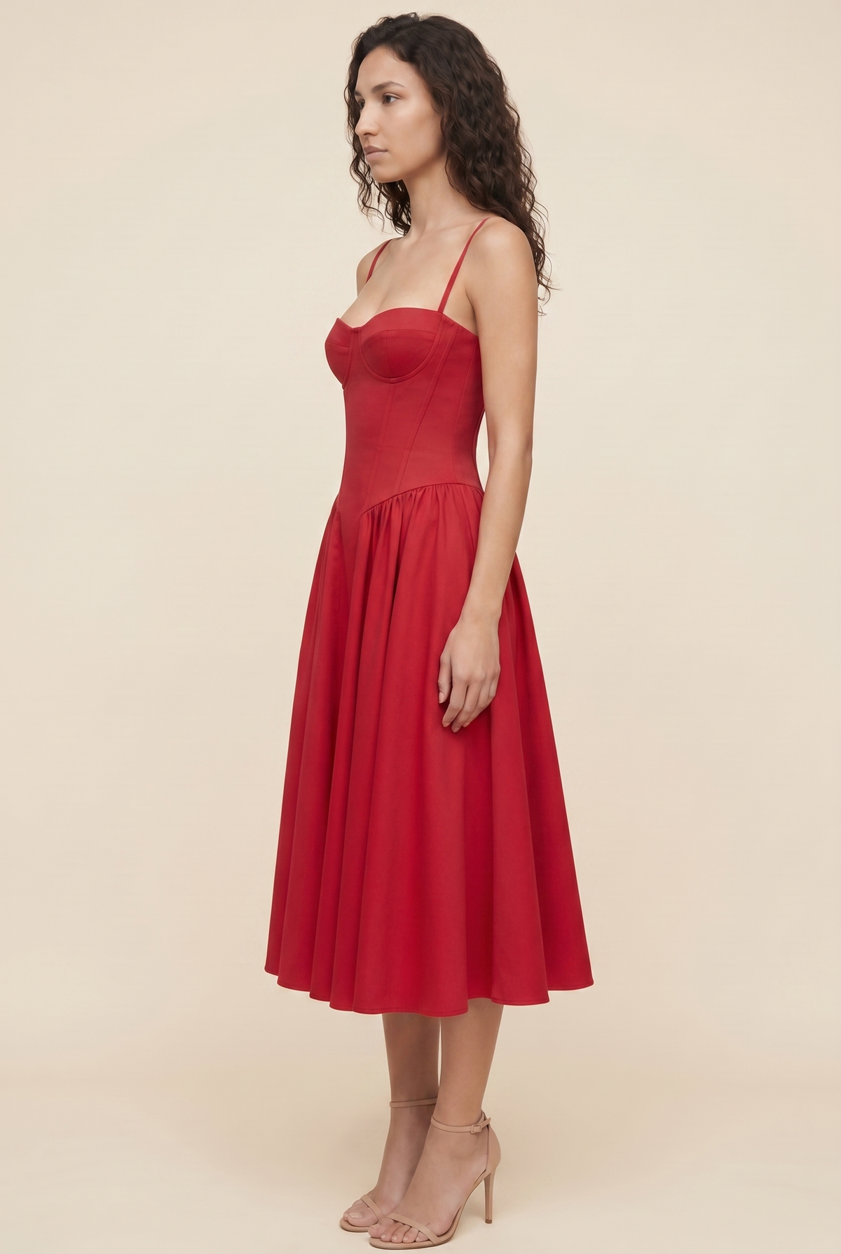 Ailsa Sweetheart Midi Dress - Red