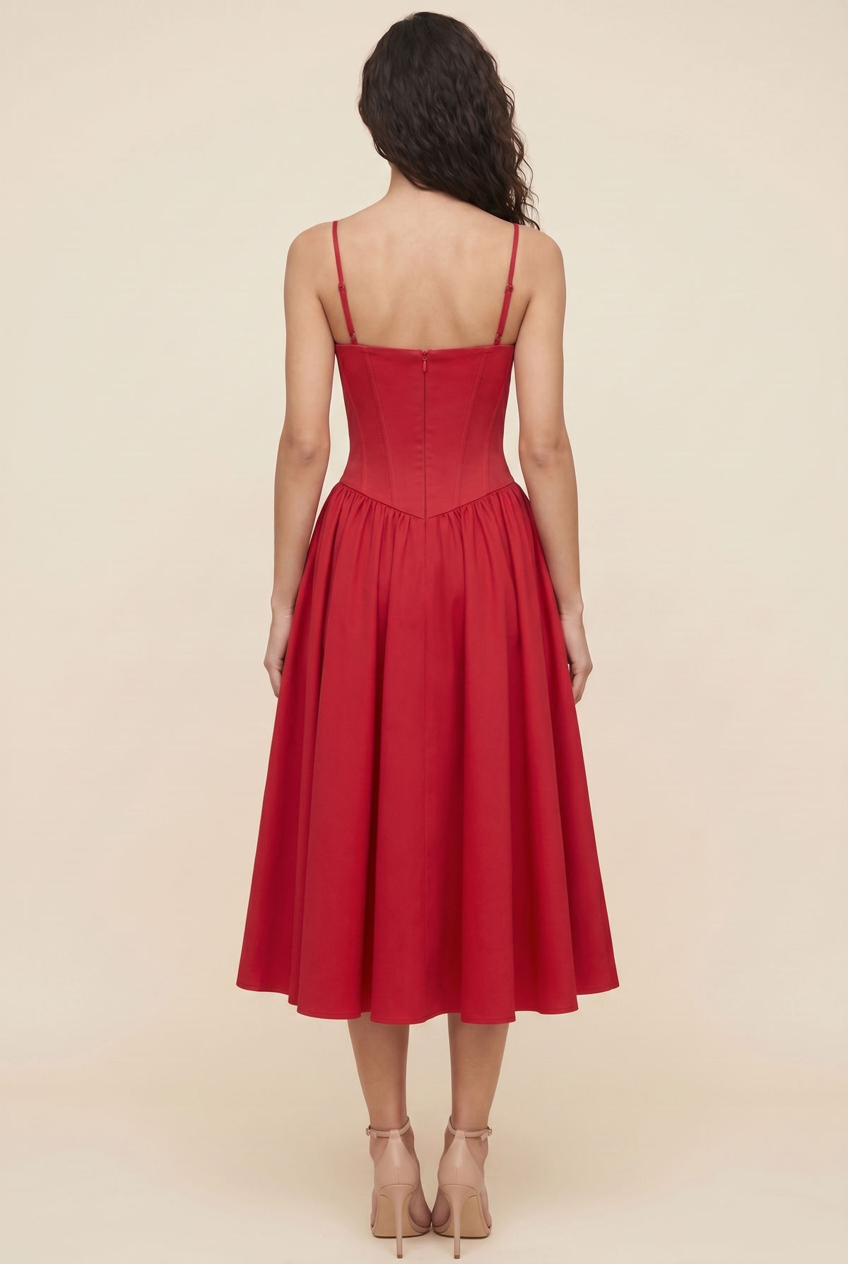 Ailsa Sweetheart Midi Dress - Red