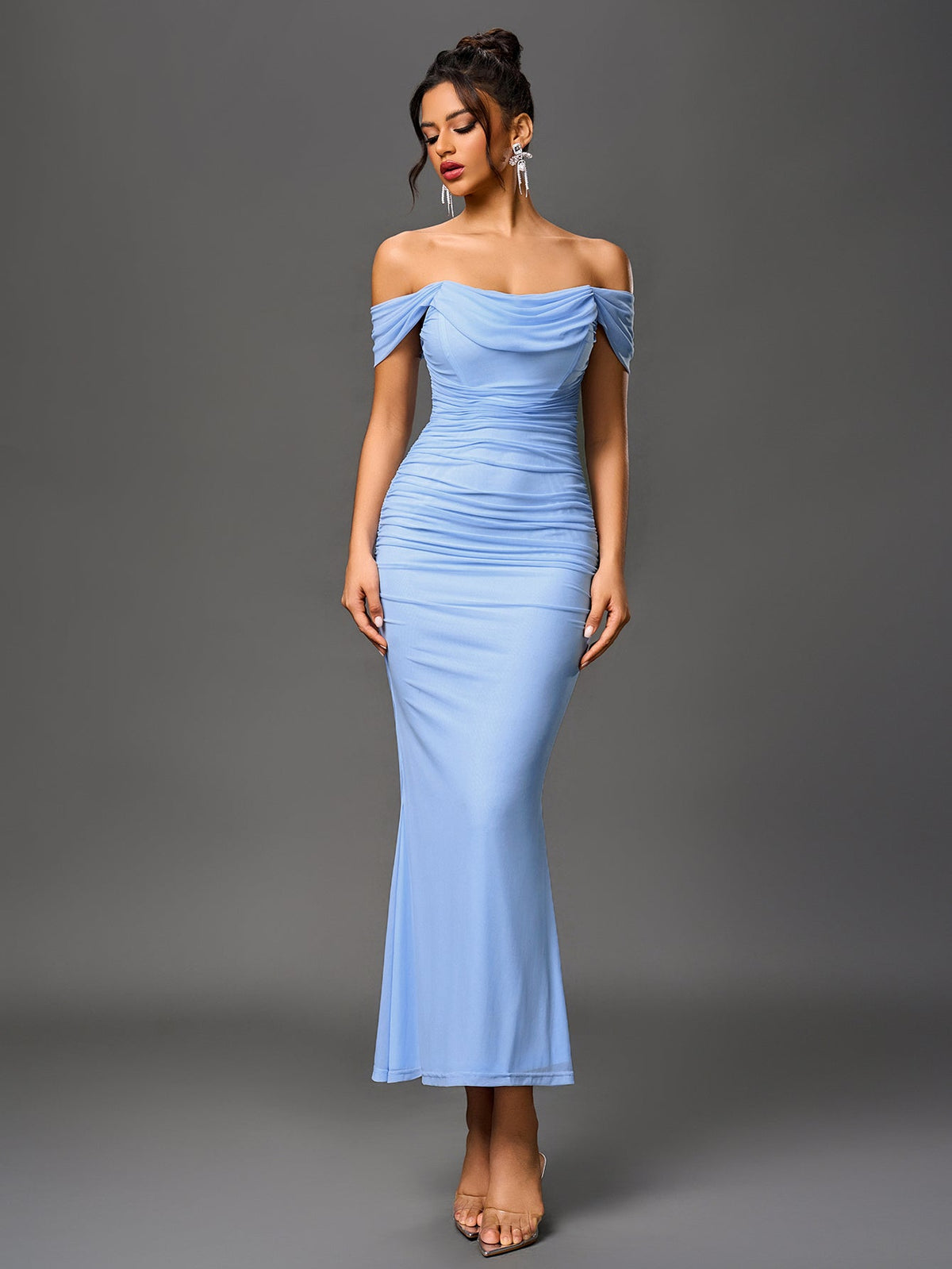 Alida Off Shoulder Maxi Dress - Baby Blue
