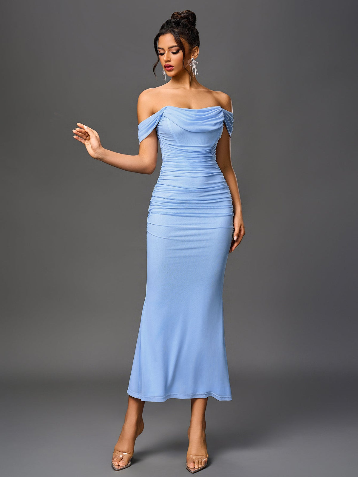 Alida Off Shoulder Maxi Dress - Baby Blue