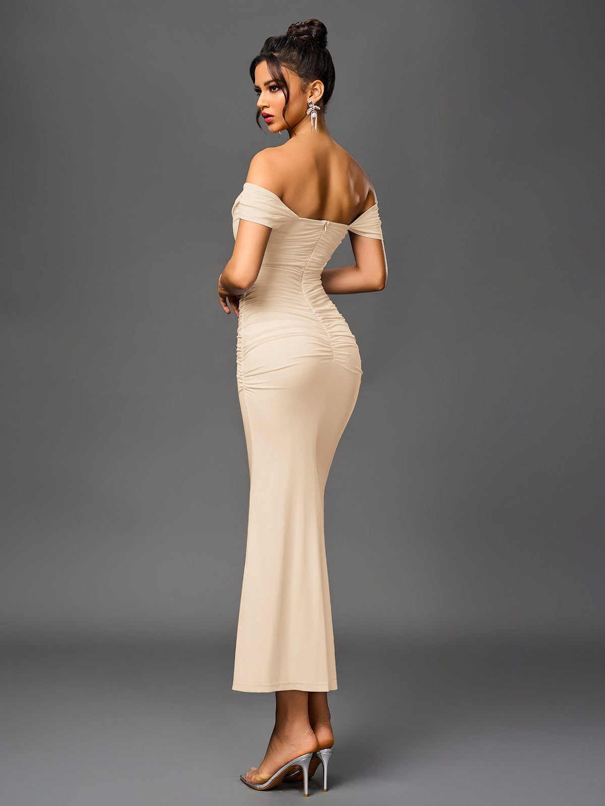 Alida Off Shoulder Maxi Dress - Beige