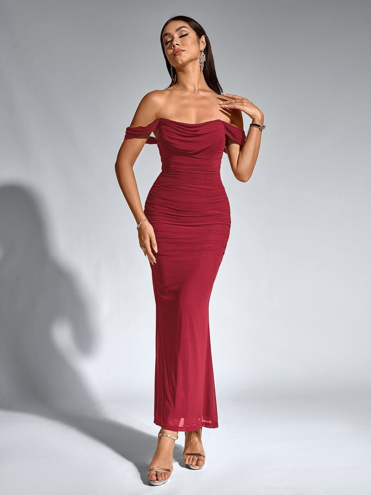 Alida Off Shoulder Maxi Dress - Burgundy