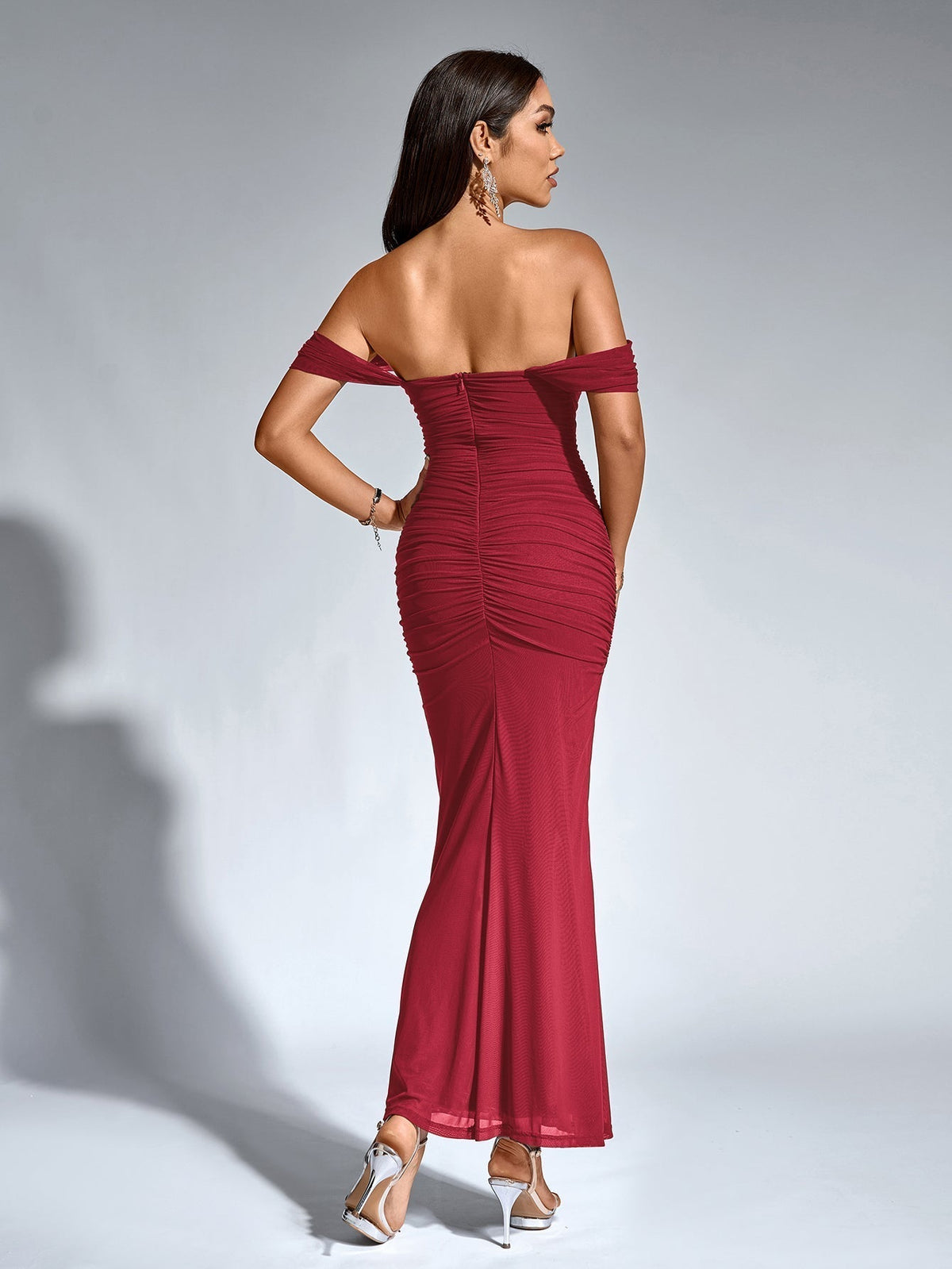 Alida Off Shoulder Maxi Dress - Burgundy