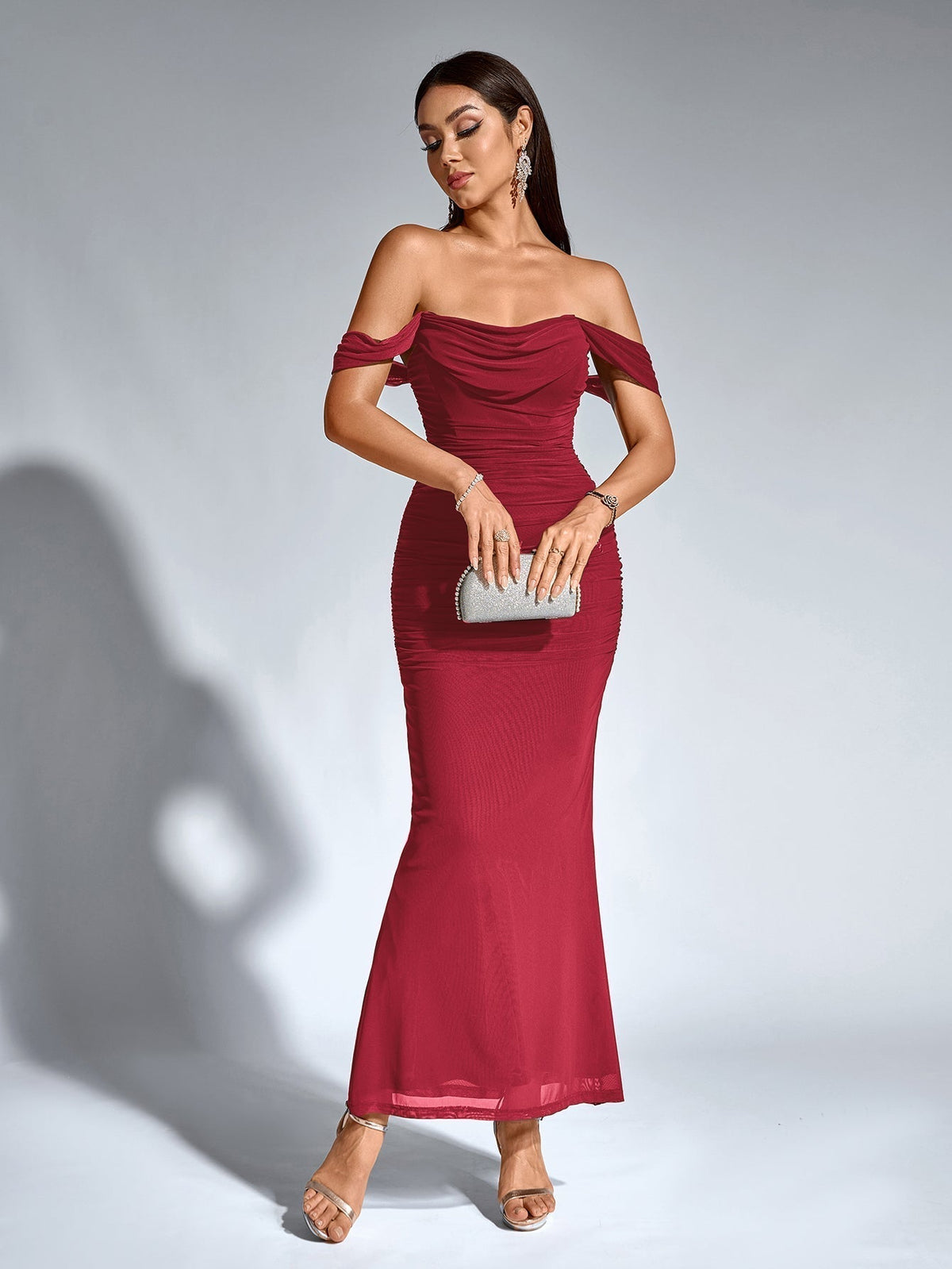 Alida Off Shoulder Maxi Dress - Burgundy