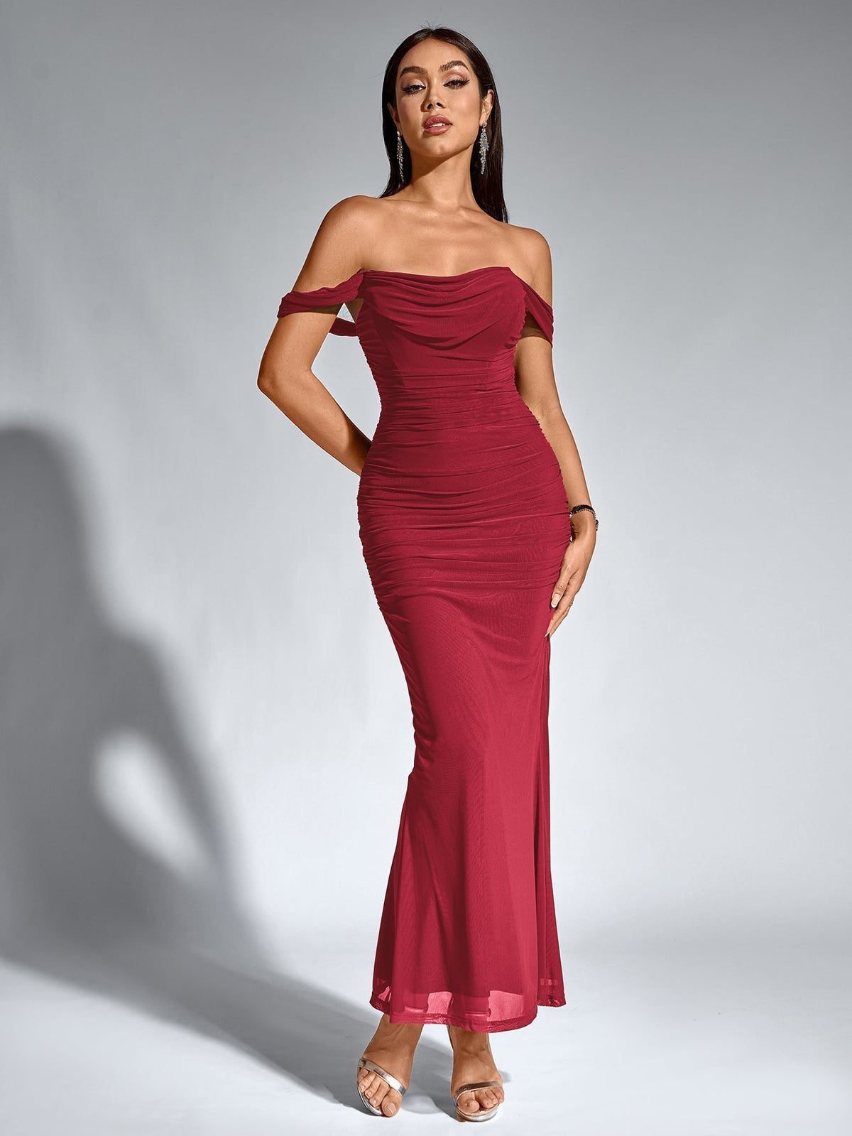 Alida Off Shoulder Maxi Dress - Burgundy