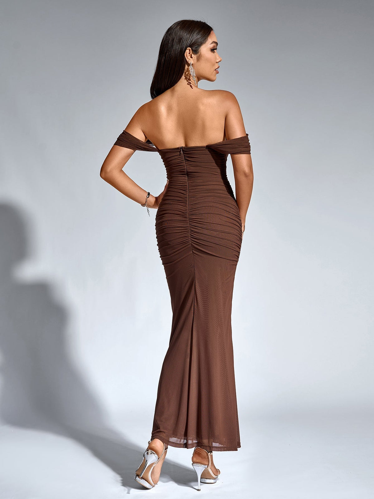 Alida Off Shoulder Maxi Dress - Chocolate Brown